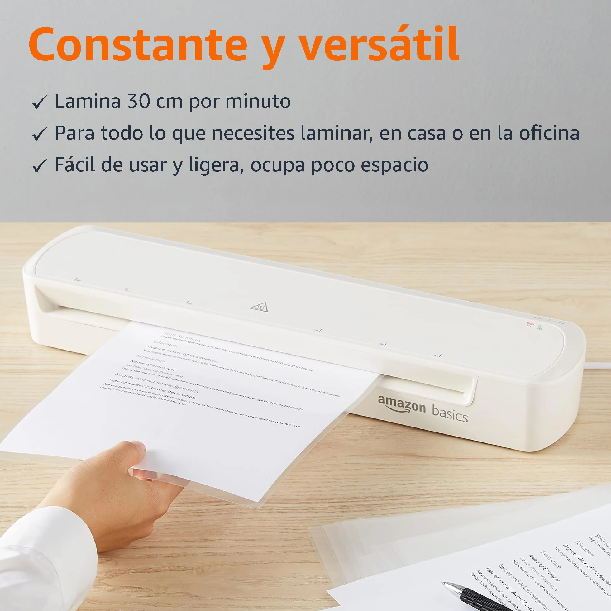 Amazon Basics Laminadora térmica, tamaño A3, incluye 20 láminas para plastificar, Blanco
