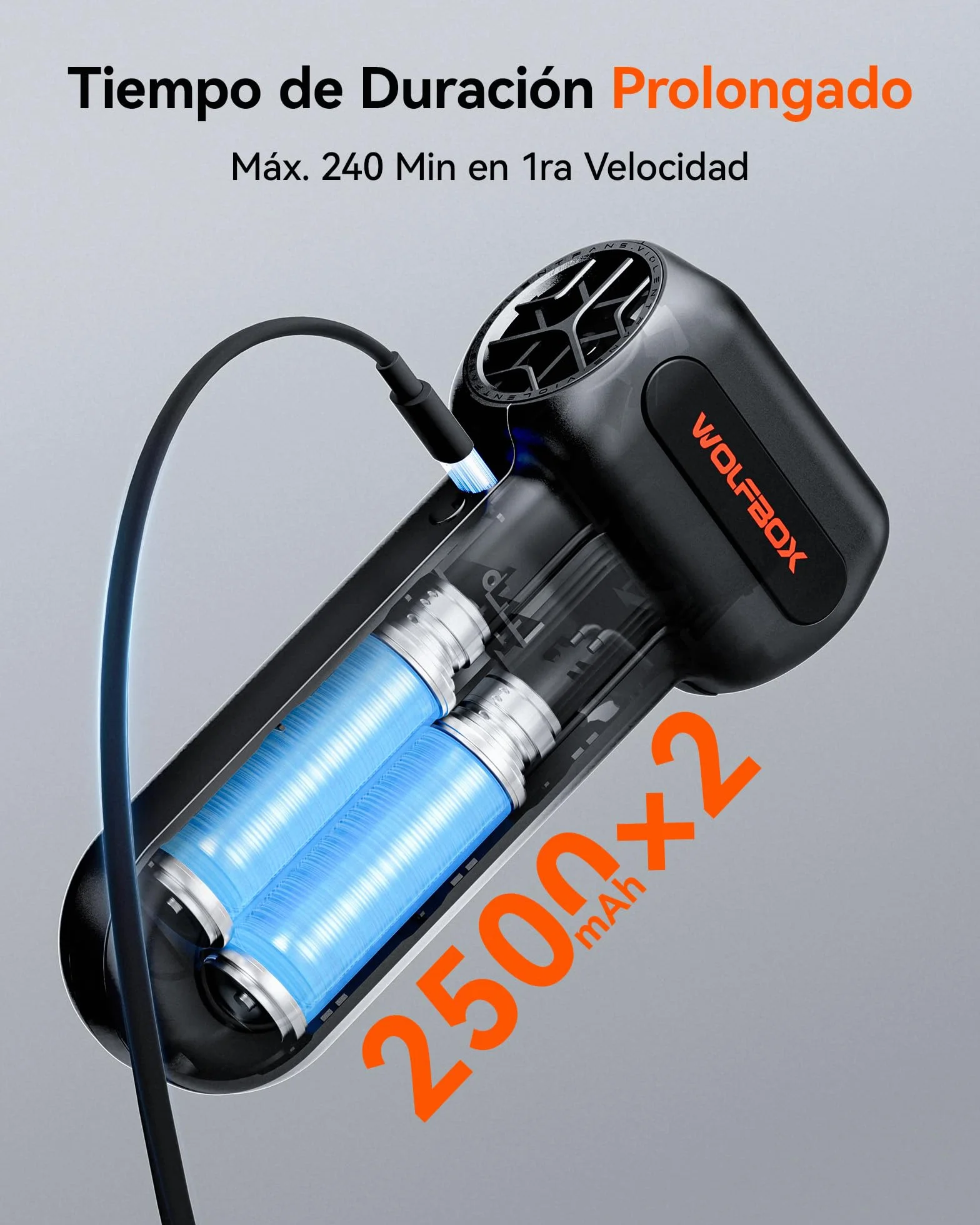 WOLFBOX MF60 Soplador de Aire Comprimido 110 000 RPM, Air Duster Inalámbrico Recargable, 3 Velocidades, Limpieza Potente para PC, Teclado, Ordenador y Coche, con 5 Boquillas