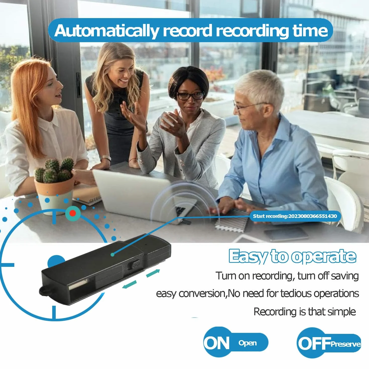 Grabadora de Voz Digital USB 64GB, Grabador de Audio Portátil Recargable para Reuniones