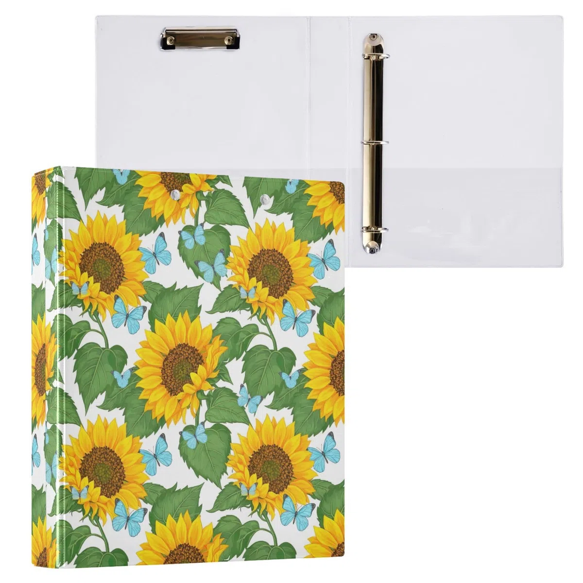 Yellow Sunflowersl - Carpeta de 3 anillos de 1.5 pulgadas, carpeta de anillos en D, paquete de 2 | Con portapapeles y bolsillos, para escuela, universidad, oficina