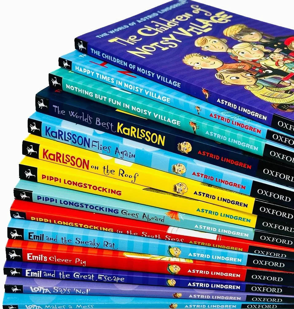 Astrid Lindgren Collection 14 Books Set (The Children of Noisy Village, Happy Times,Nothing but Fun, The World's Best Karlsson,Flies Again,on the Roof,Pippi Longstocking,