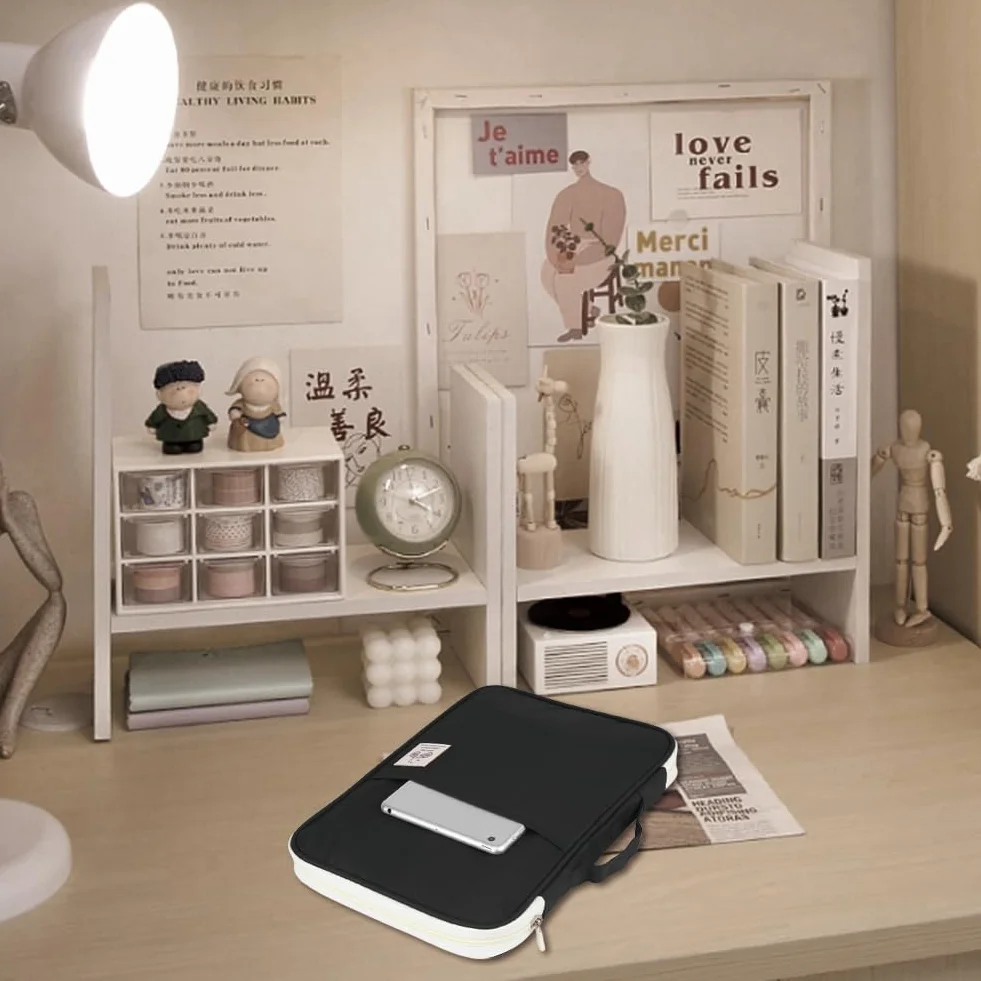 Tiiyee Bolsas Multifuncionales para Documentos A4, Carpeta con Asas Cremallera PortáTiles De Conferencias Portadocumentos Tela Multifuncional Bolsos Oxford Impermeable Oficina Escuela Negro