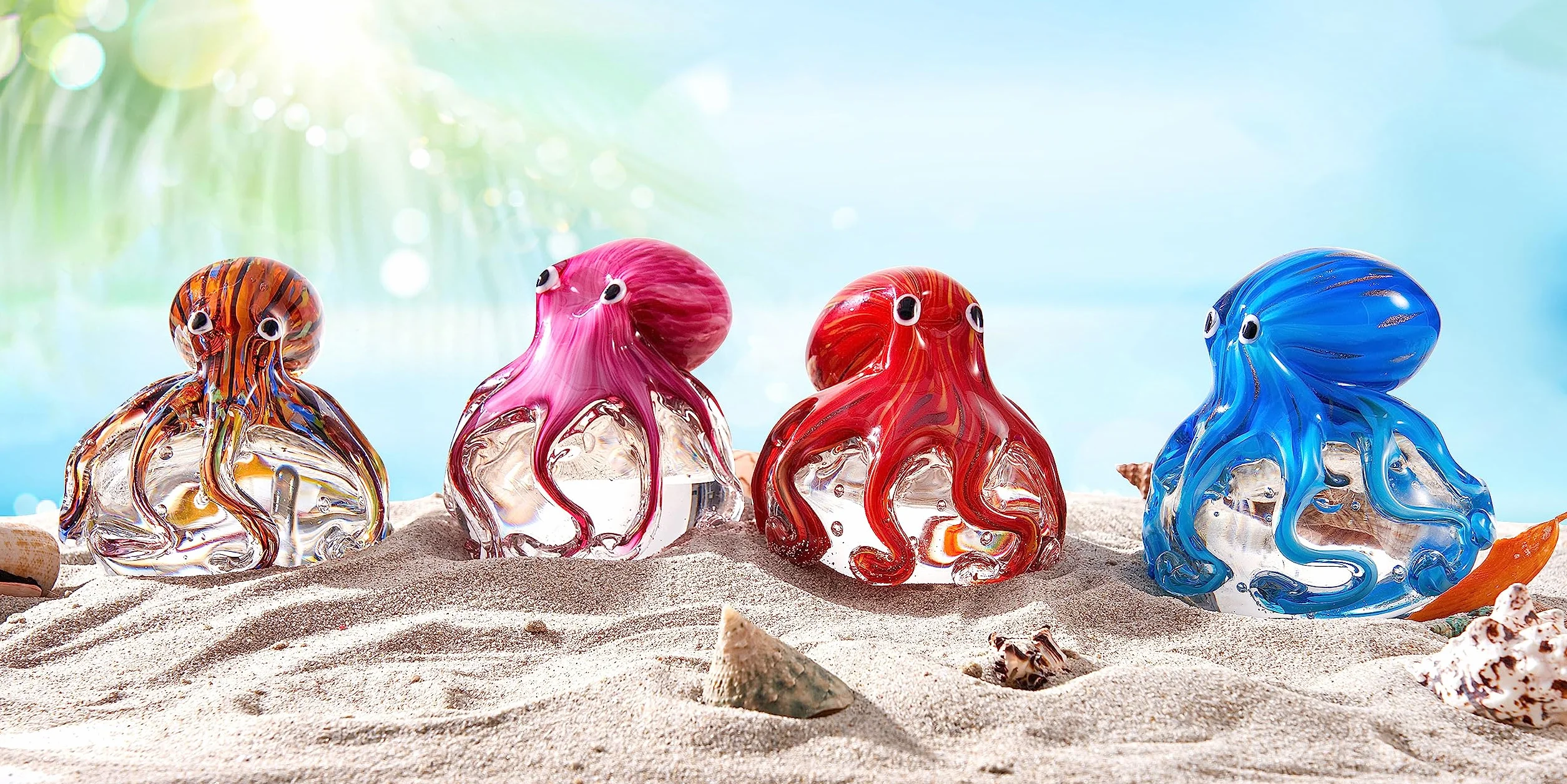 EUSTUMA Figura Decorativa de Pulpo de Vidrio Soplado a Mano, Adorno de Animales Marinos para Acuario, Regalo de Cumpleaños, Pisapapeles de Cristal