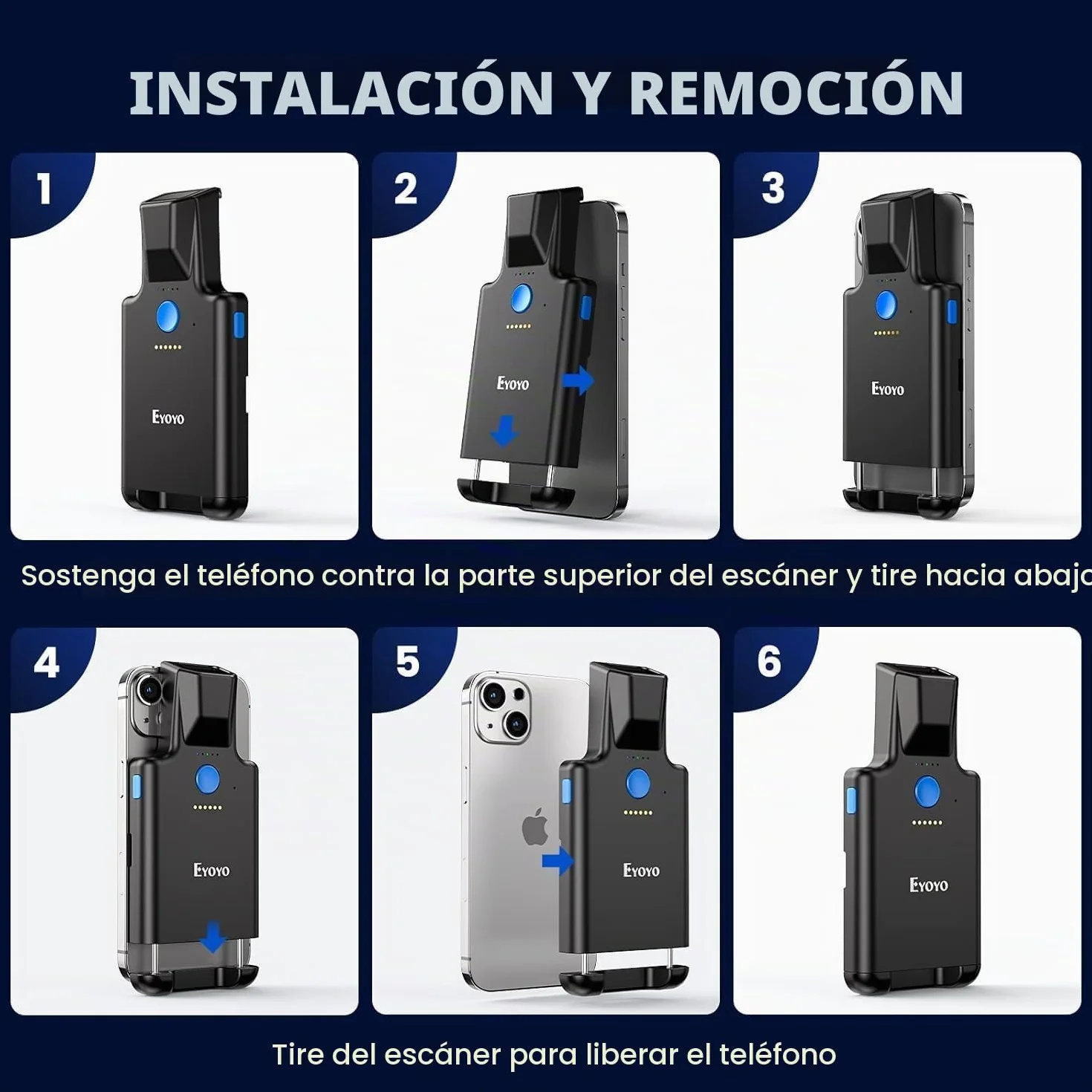 Eyoyo 2D Backclip Bluetooth Barcode Scanner, Lector de código de Barras para teléfono con Clip Trasero, escáner de código inalámbrico QR 1D con batería de 1600 mAh Compatible con Android, iOS, iPhone