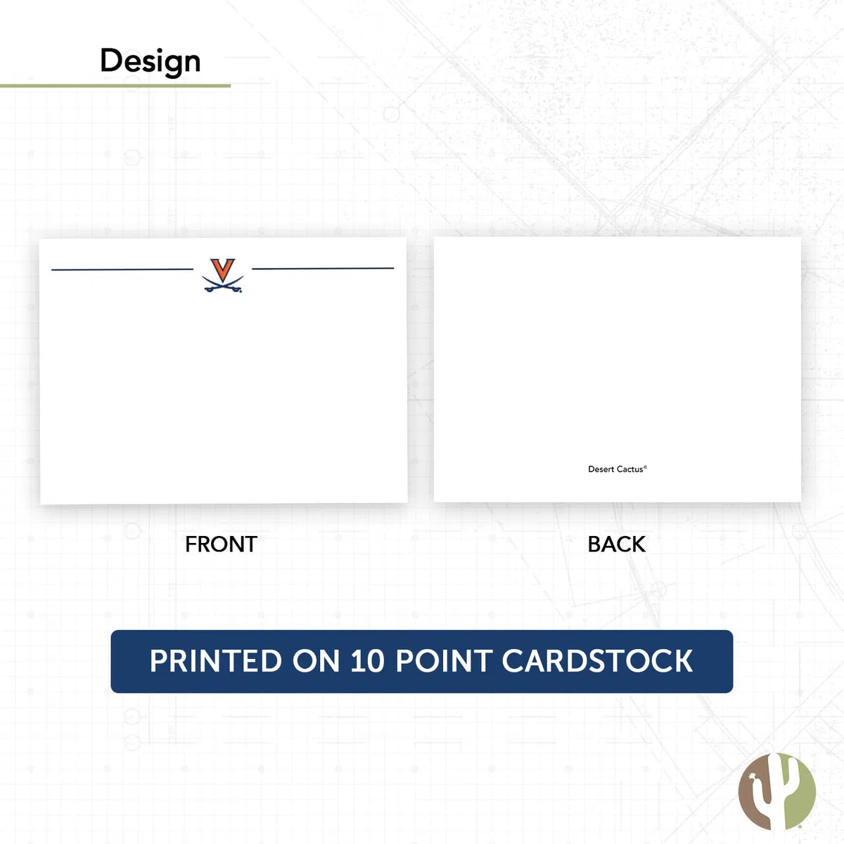 Desert Cactus University of Virginia - Paquete de 10 tarjetas de papelería de cartulina Cavaliers UVA Wahoos incluye sobres, Memo Party Thank You (tarjeta de notas 1a)