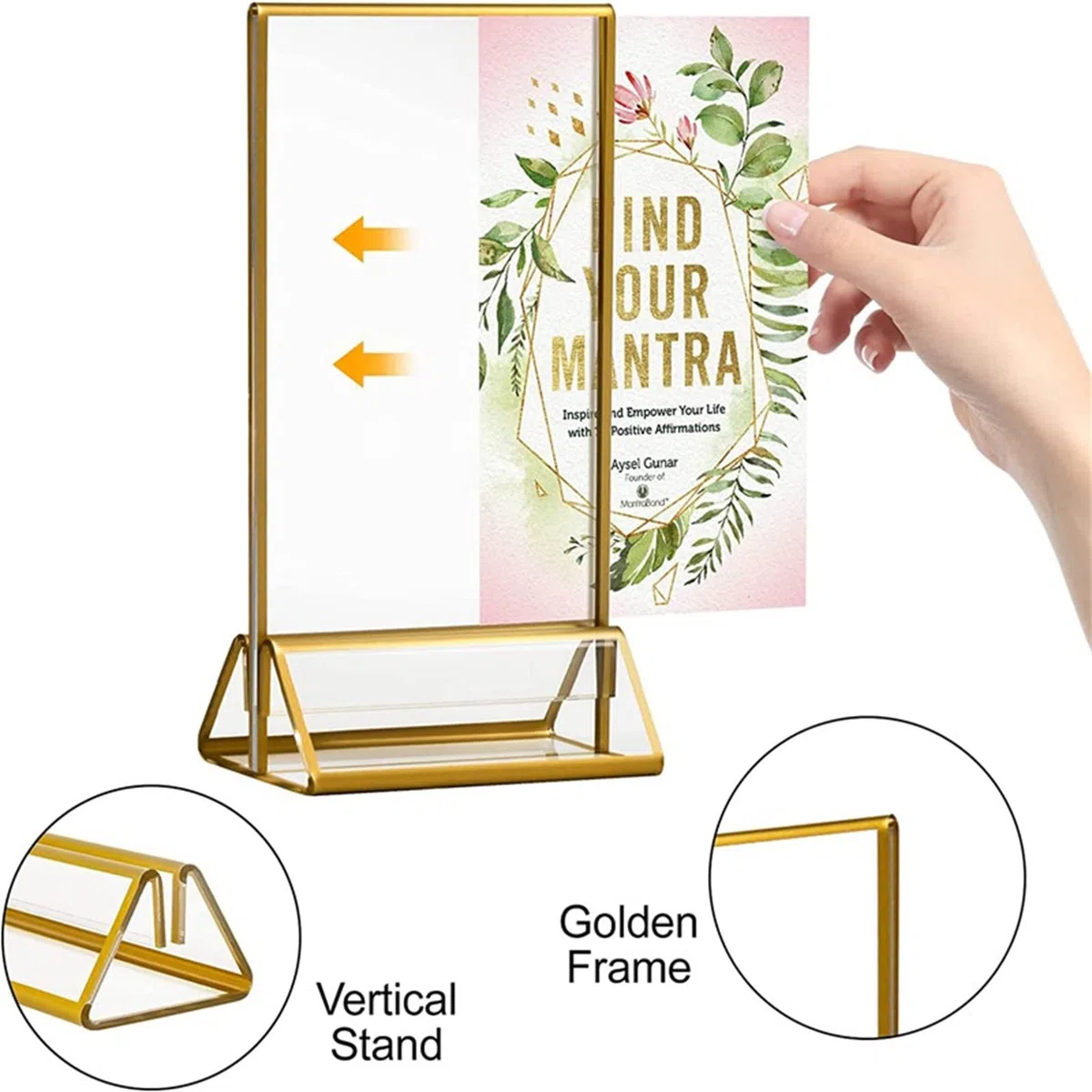 6 Piezas Menu Soporte con Borde Dorado,Soporte de Póster de Doble Cara,Soportes de números de Mesa de acrílico Dorado,para Restaurante,Menú,Foto o Anuncio