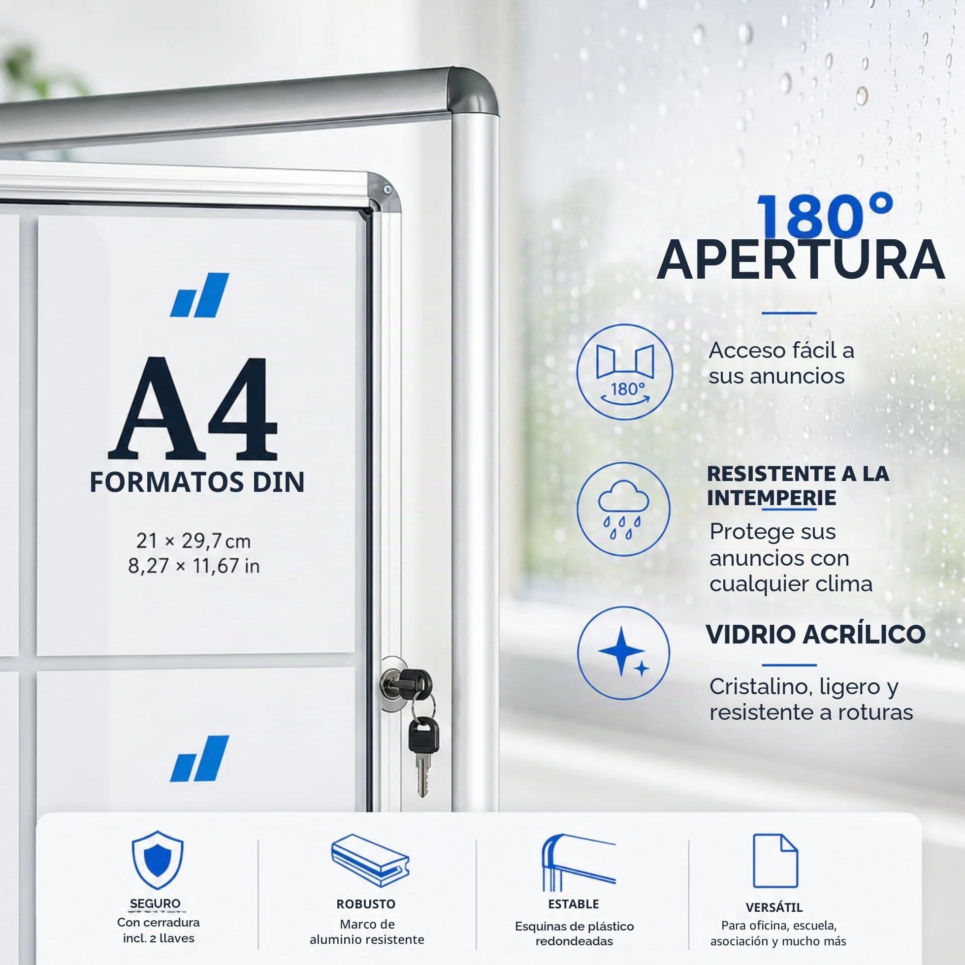 OfficeMarshal Vitrina de 9 x A4 con 18 imanes, caja de información para colgar, magnética, pared posterior para escribir, con marco de aluminio