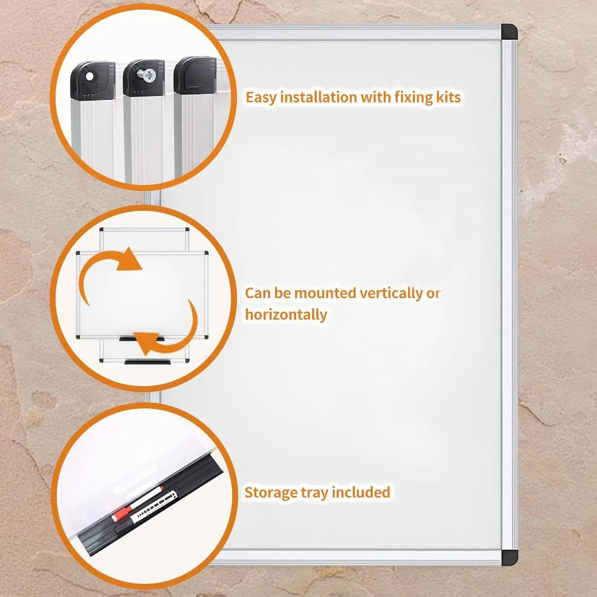 Pizarra blanca de borrado en seco de VIZ-PRO, con marco plateado de aluminio, no magnética 1200x900mm | Bandeja para marcadores y marco de aluminio plateado, tablero de escritura de borrado en seco para oficina, hogar y escuela