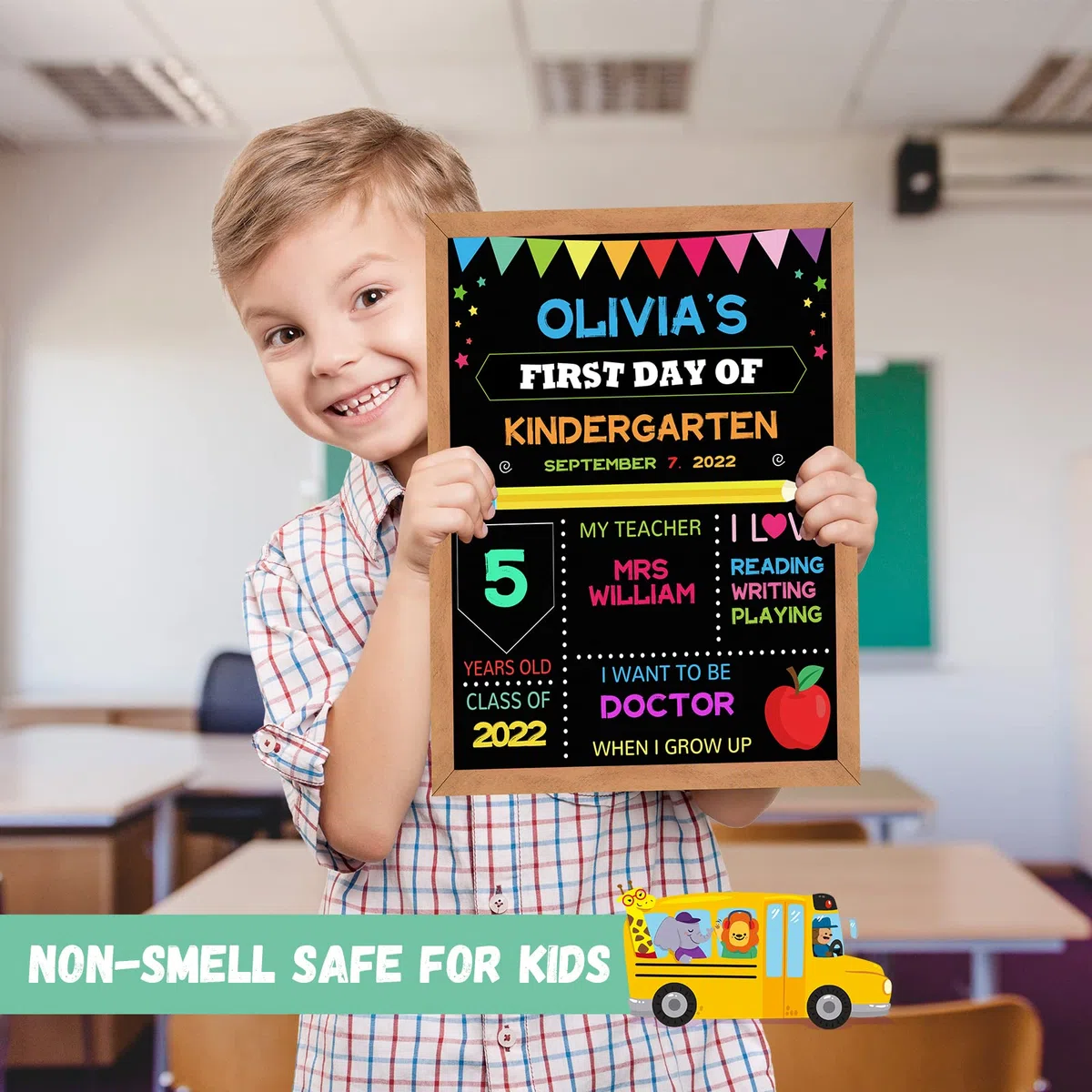 Pizarra para el primer y último día de escuela, 25,4 x 30,5 cm, letrero de regreso a clases de doble cara para niños, niñas, niños, pizarra de pizarra para el primer día de escuela, accesorio para