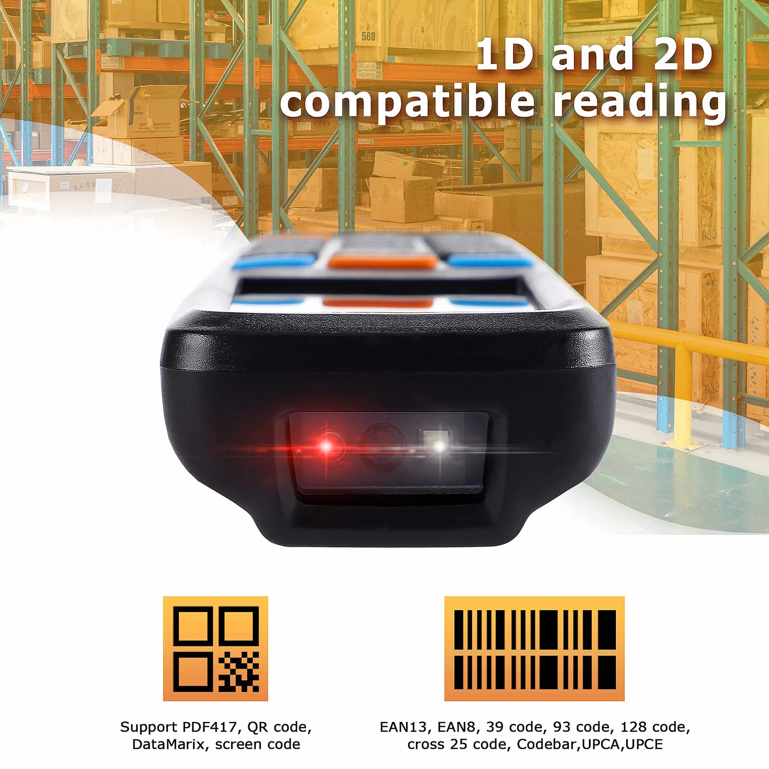 2D Escáner de código de Barras con Receptor USB inalámbrico de 2,4 GHz, Lector de código de Barras con Pantalla LCD Multifuncional de 2,8 Pulgadas.