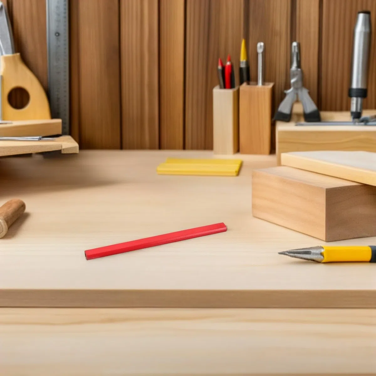 Lápices de Carpintero Rojos Octogonales 144 Piezas de Madera | Hb, Línea de Precisión, para Carpintería y Construcción, Diseño Ergonómico Antideslizante