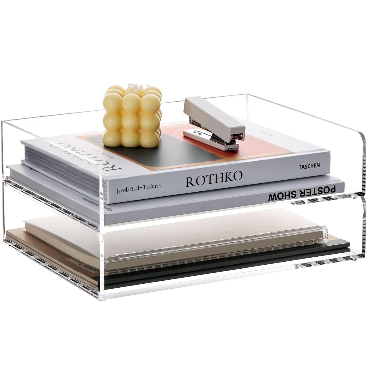 SANRUI 2 bandejas para cartas A4, transparentes, apilables, de acrílico, organizador de escritorio estable para oficina y oficina en casa, moderna bandeja de papel