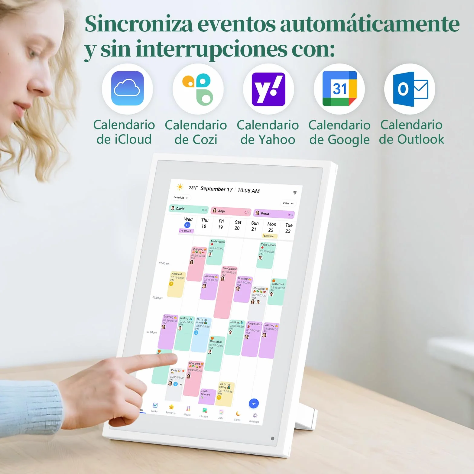 Calendario Digital de Pared 10,1 Pulgadas con Pantalla Táctil - Organizador Familiar, 32GB de Almacenamiento, Marco de Fotos Digital, Sincronización Inteligente con la Nube