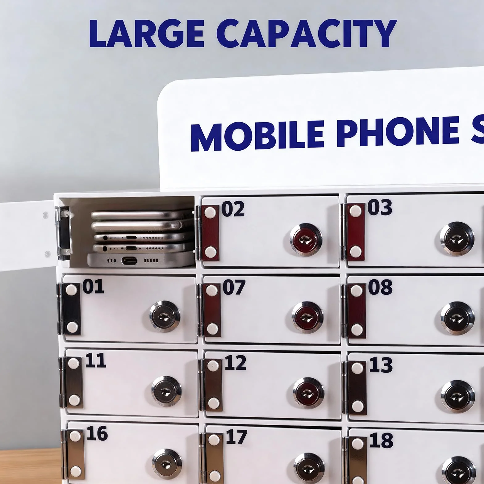 Taquilla para Guardar Móviles, 12 Compartimentos Acrílico Caja Almacenamiento Personal, Caja Móviles con Cerradura Llave, Armario de Pared con Ranura Tarjetas, para Aulas y la Fábrica