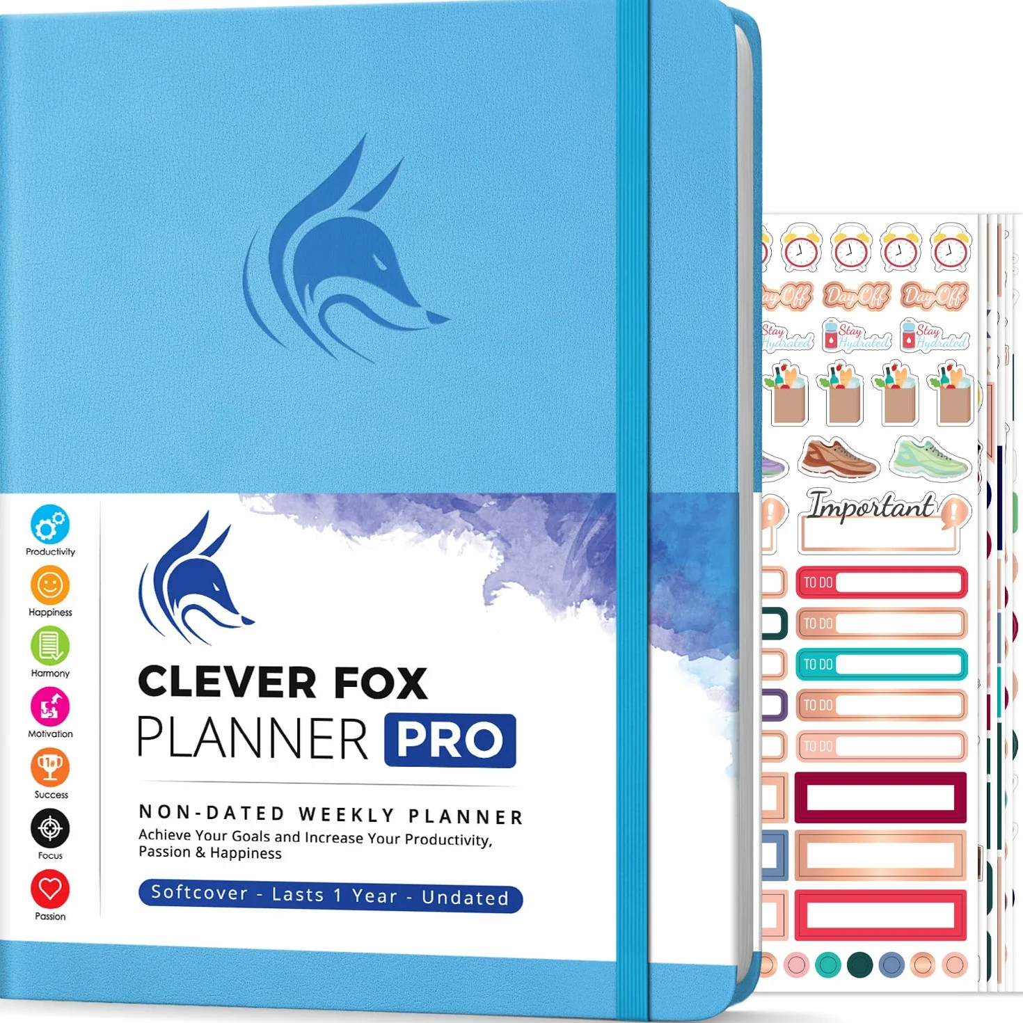 Clever Fox Planificador PRO - Organizador Personal de Vida Semanal y Mensual para Mejorar la Productividad, la Gestión del Tiempo y Alcanzar Tus Metas - A4, Sin fechas 1 Año - Azul