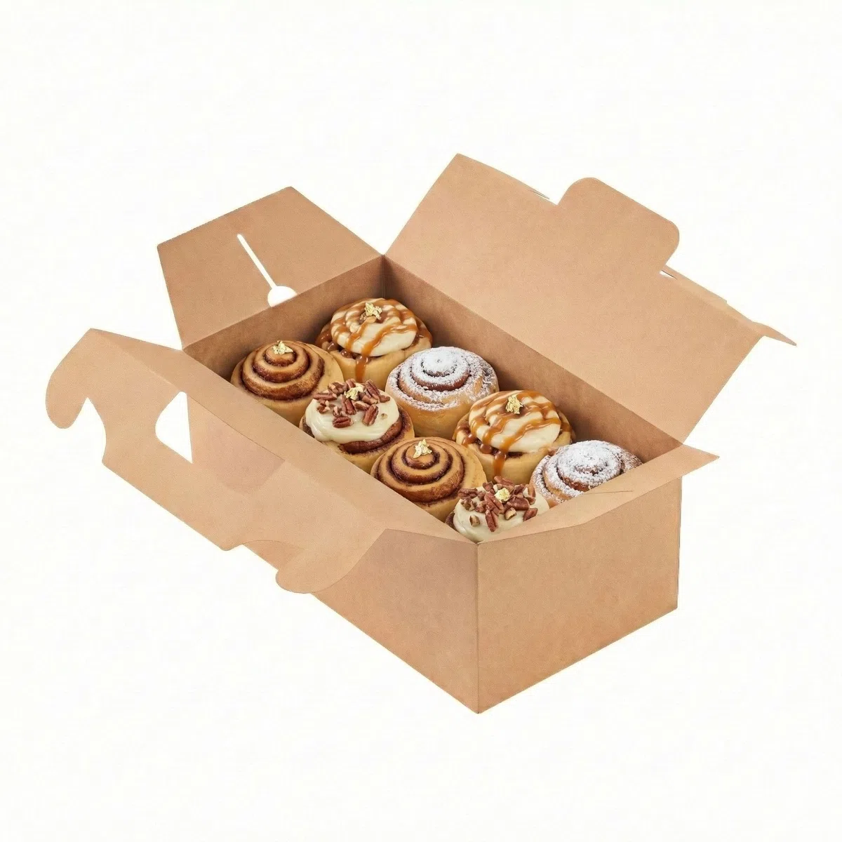 Restaurantware Bio Tek - Cajas de regalo de 10.2 x 5.9 x 6.9 pulgadas con asas, 100 cajas rectangulares a dos aguas, con pestaña segura, cajas de cartón kraft resistentes a la grasa, reciclables