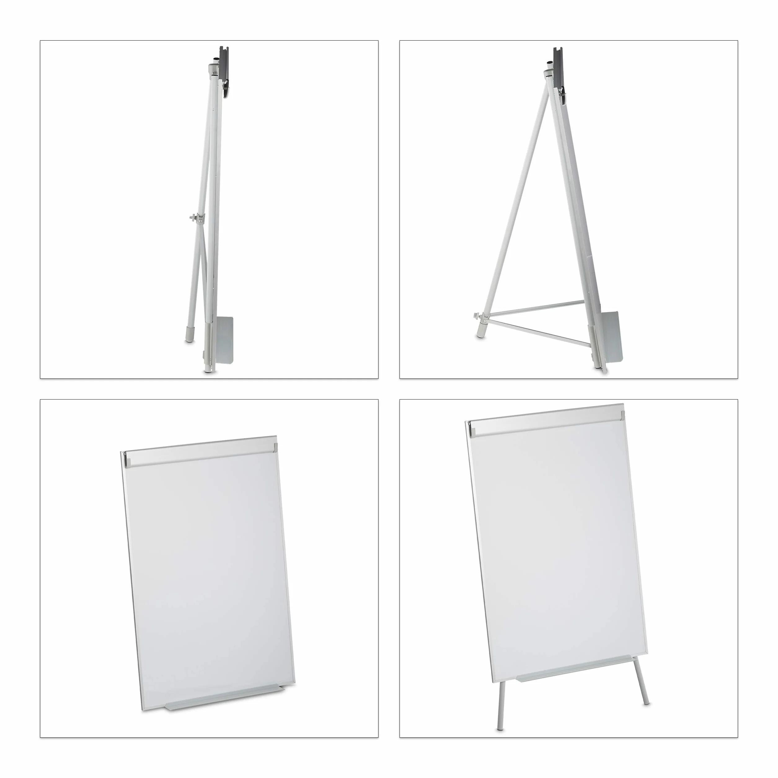Relaxdays Rotafolios con Pizarra Blanca Magnética, Altura Regulable, Trípode, Estante para Rotulador, 90 x 60 cm, Blanco