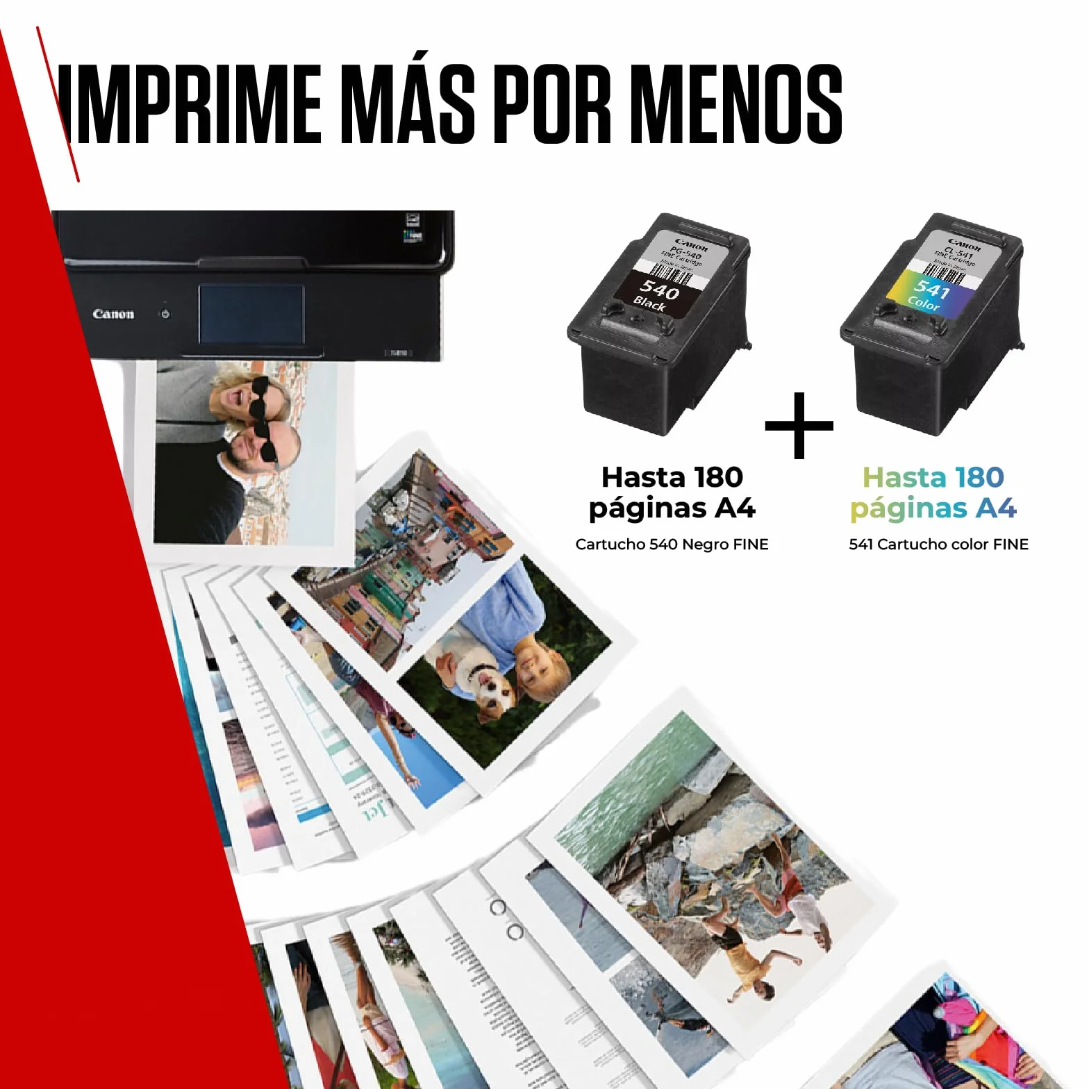 Canon Multipack Cartuchos de Tinta Originales PG-540/CL-541 - 2 Cartuchos (1 Negro, 1 Color) y Papel Fotográfico 4x6 (50 Hojas) para PIXMA