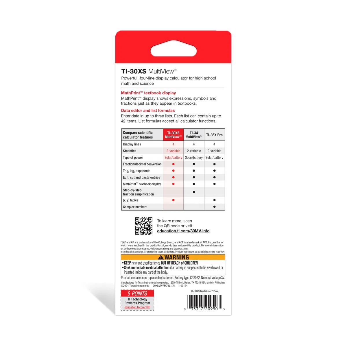 Texas Instruments TI-30XS MultiView - Calculadora científica rosa