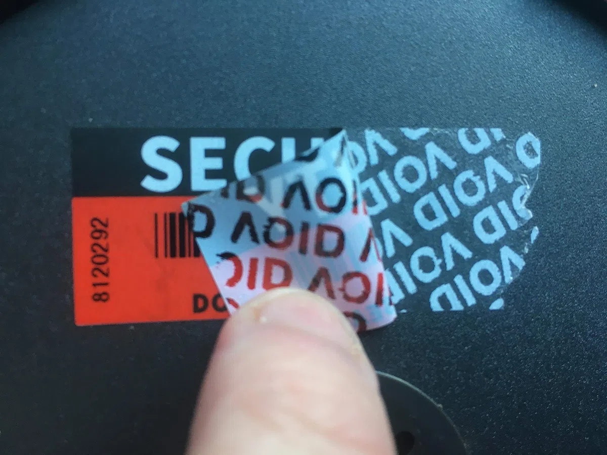 Seguridad Pegatinas Tamper-evident Precinto de garantía Negro y Rojo No Rompas Sellen Do Not Break Seal X 1000 Etiquetas