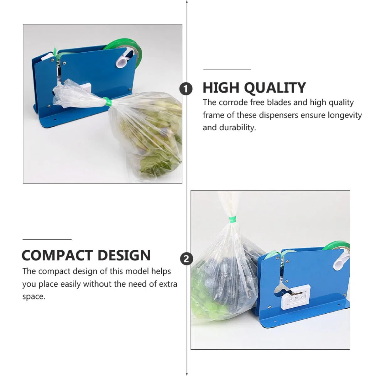 Ciieeo Máquina Cortadora de Cinta Portátil 12 Mm 8 Rollos de Cinta Adhesiva Azul y Roja, Dispensador Sellador para Bolsas Plásticas, Equipo de Sellado de Alimentos y Embalaje de Oficina