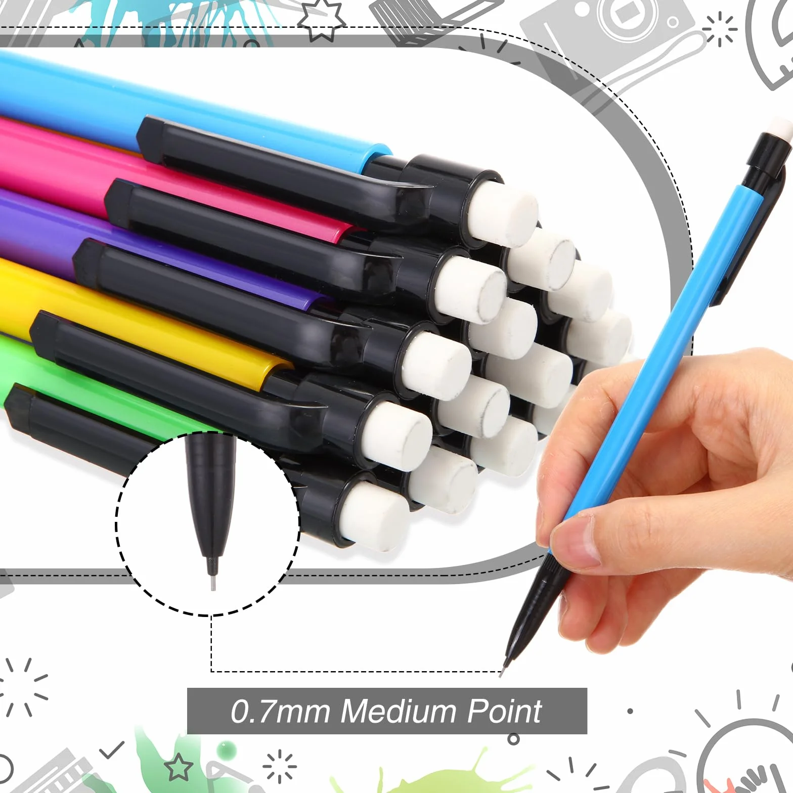 Juego de 480 lápices mecánicos de 0,7 mm, incluye lápiz mecánico con borrador, recambios de mina HB para arte, oficina, aula, escuela, estudiantes, escritura, dibujo, suministros de bocetos