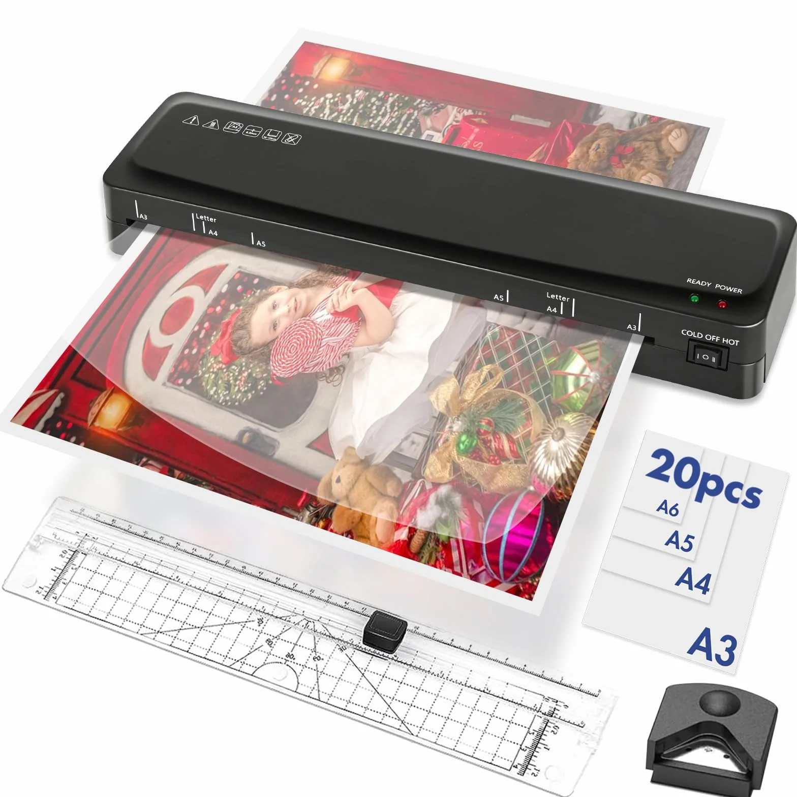Plastificadora A3 Máquina de Laminadora, Fría de calentamiento con cortador de Papel, 5 en 1 plastificadora A3 portátil para hogar/oficina/escuela