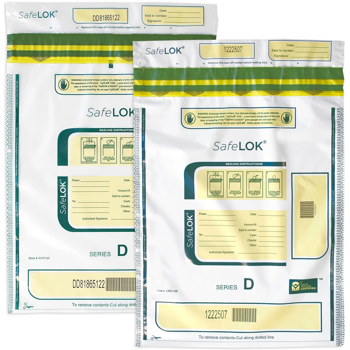 9 x 12 SafeLok, claro w/bolsillo, 100 bolsas de depósito