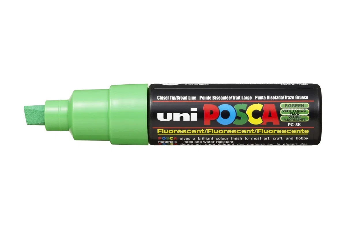 uni-ball Posca PC-8K Broad Chisel Tip Marker - Fluorescent Green, Pack of 6