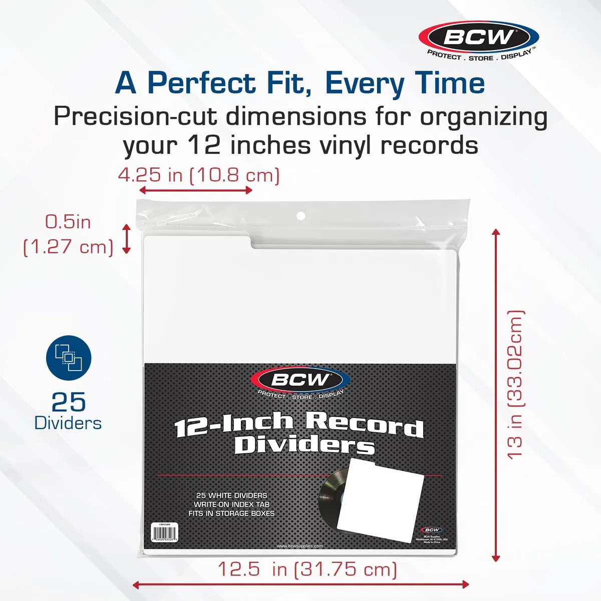 BCW 25CT 30cm RECORD DIVIDERS - WHITE