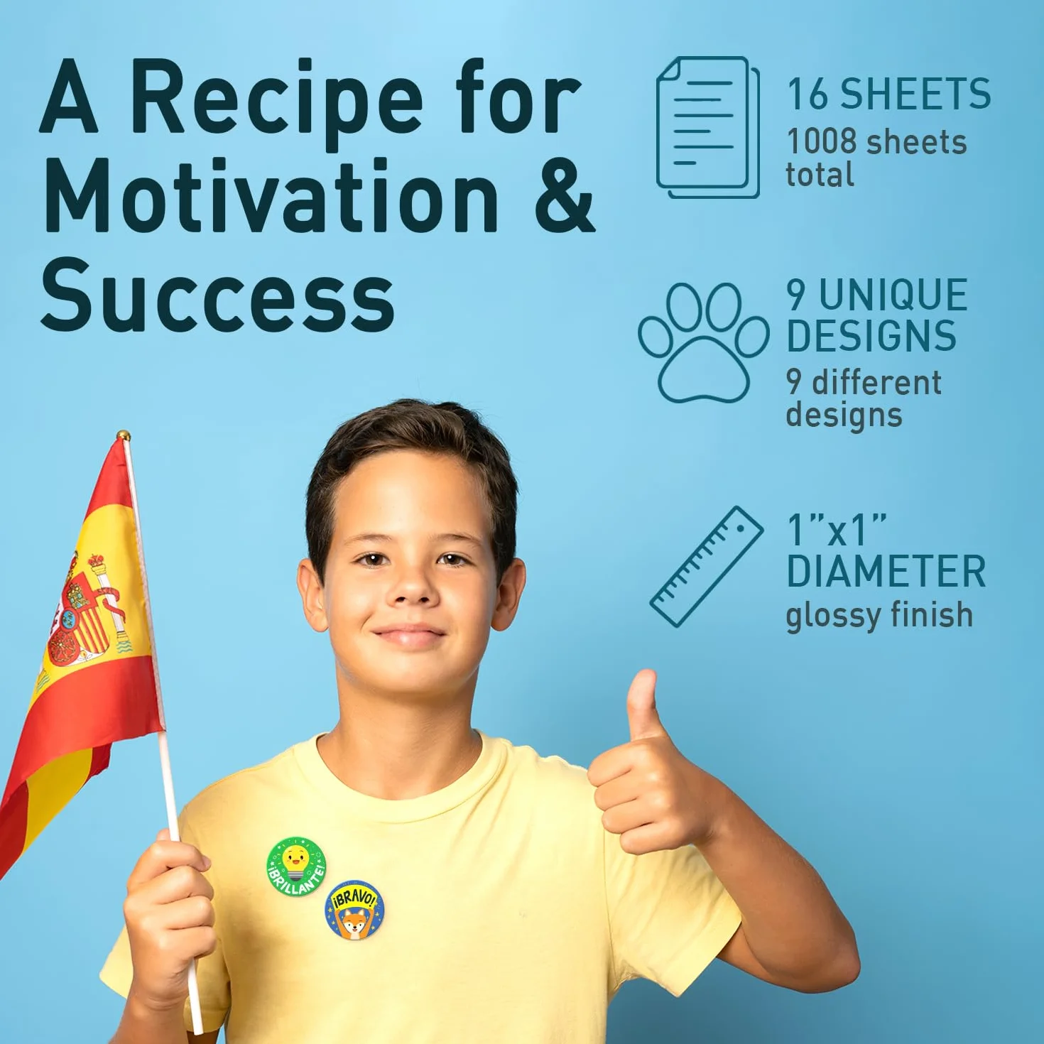 Sweetzer & Orange Pegatinas motivacionales en español para niños - Decoraciones de aula - Afirmaciones