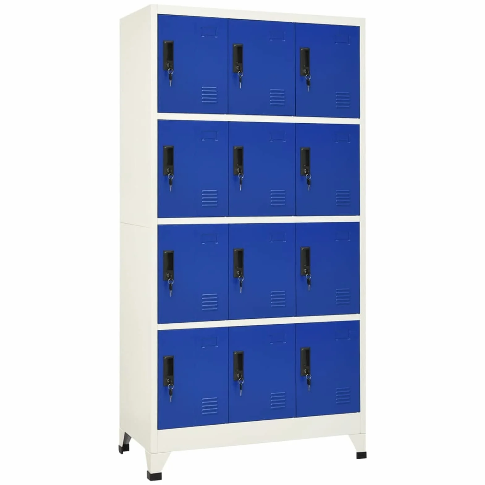 Armario CasilleroTaquillas vestuarios Armario Taquilla Armario Metalico de Acero Armario Oficina con 12 Casilleros y Puertas con Cerradura Gris y Azul 90 x 45 x 180 cm