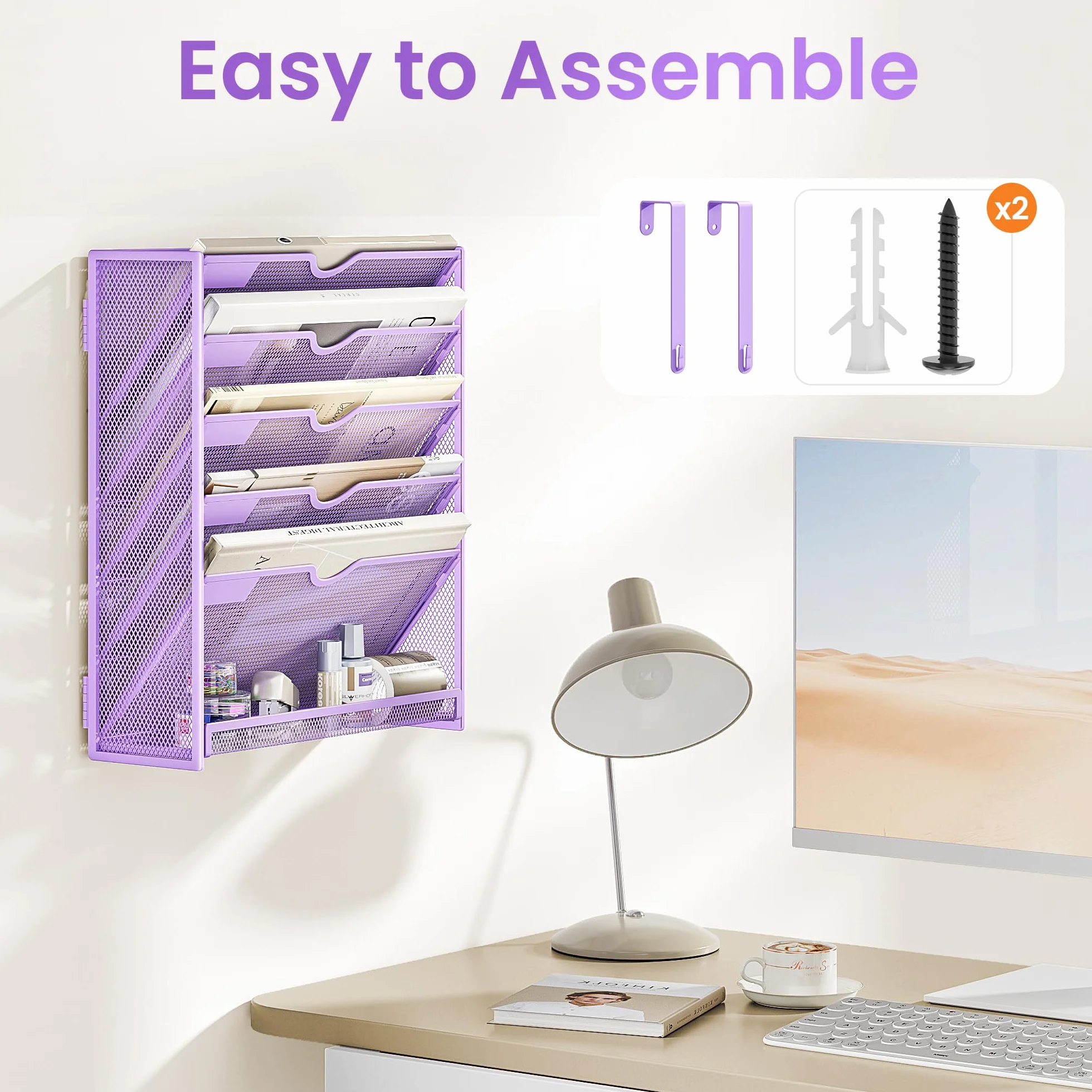 VITVITI Organizador de Archivos A4 6 Niveles, Soporte de Pared para Revistas, Morado