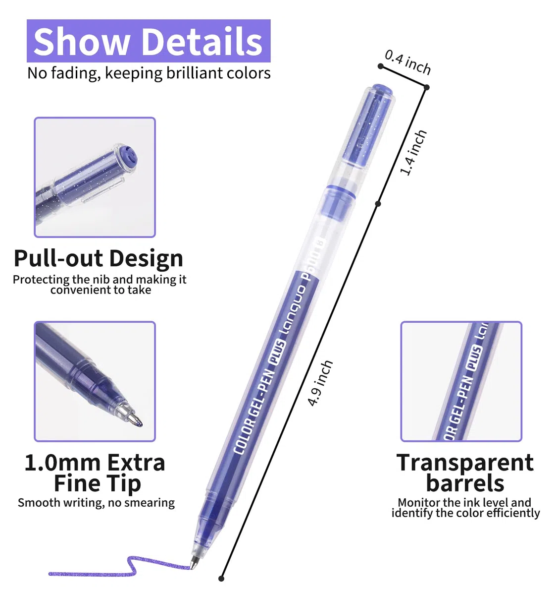 Bolígrafos de gel con purpurina, paquete de 72 bolígrafos de colores para papel negro y papel blanco, bolígrafos de punta de 1.0 mm, bolígrafos de tinta de gran capacidad para colorear, escribir