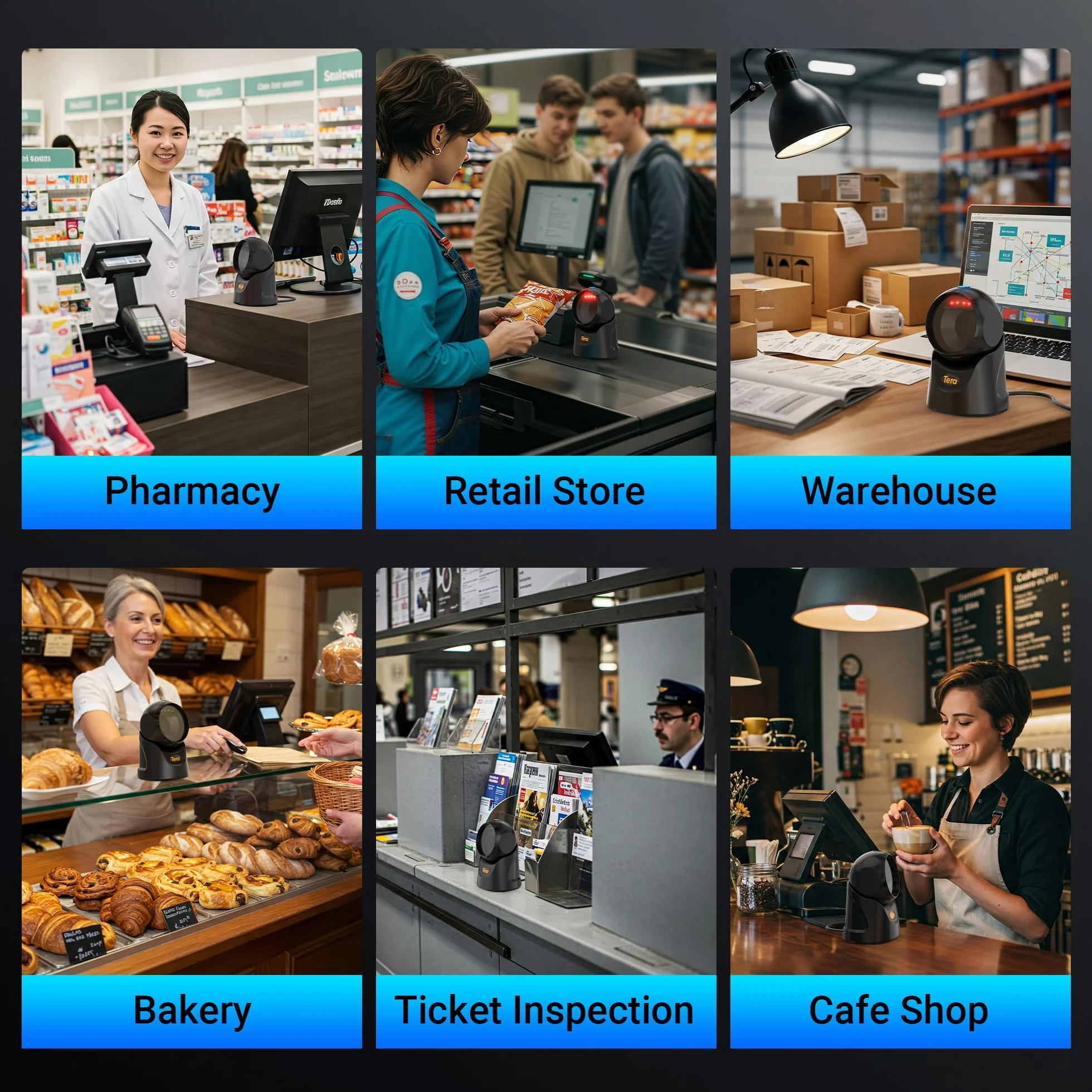 Tera Barcode Scanner Plattform Omnidirektional: 1D 2D QR Code Desktop-Lesegerät Freihändig USB Kabelgebunden Verstellbarer Winkel, Plug-and-Play für POS Supermarkt, Lager, Einzelhandel, Krankenhaus 97
