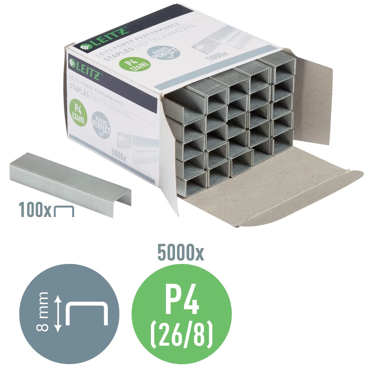 Leitz Power Performance 55590000 P4 - Grapas galvanizadas (10 cajas de 5000 grapas cada una)