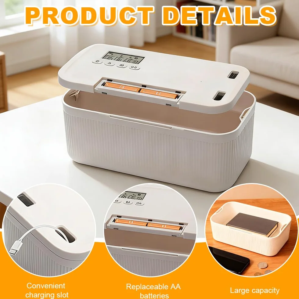 Caja con Temporizador y Bloqueo Seguro, 23,9 x 13,1 x 9,6 cm, SGZIOO Caja de Seguridad con Temporizador, 2 Modos de Funcionamiento, para Autocontrol, Gestión de Adicciones, Refrigerios y Teléfono