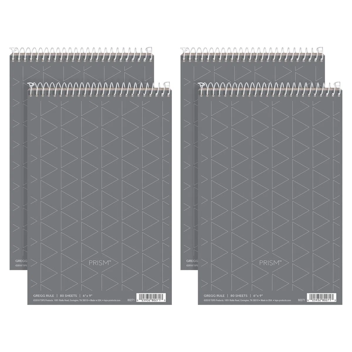 Tops Prism Steno Books, 6 x 9 pulgadas, regla Gregg, papel gris, 80 hojas, perforado, paquete de 4 (80274)