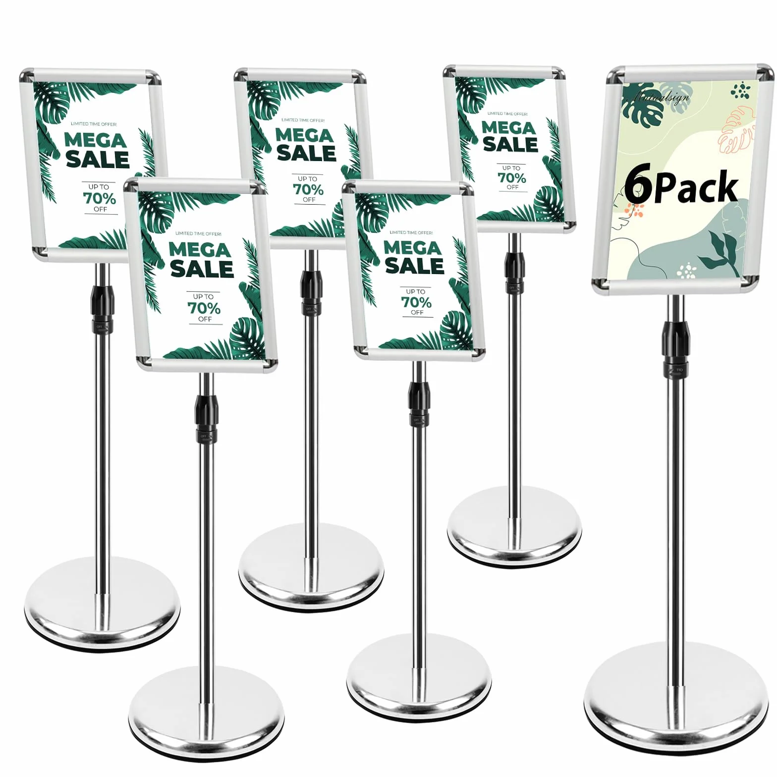 Soportes A4 para carteles de aluminio ajustables en ángulo y altura, plateado, paquete de 6