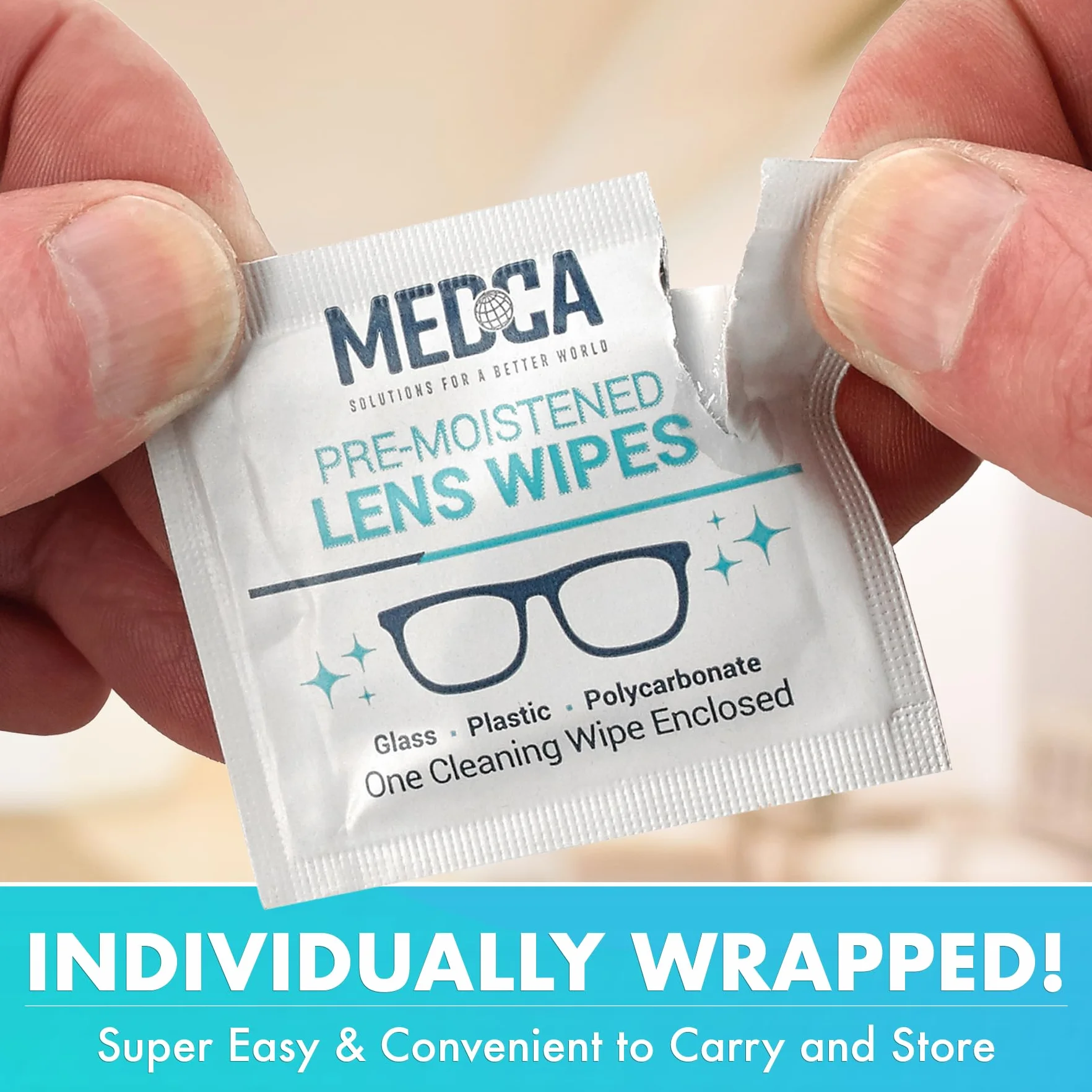 MEDca Toallitas de Limpieza de Lentes - Paños de limpieza de gafas prehumedecidos envueltos Individualmente