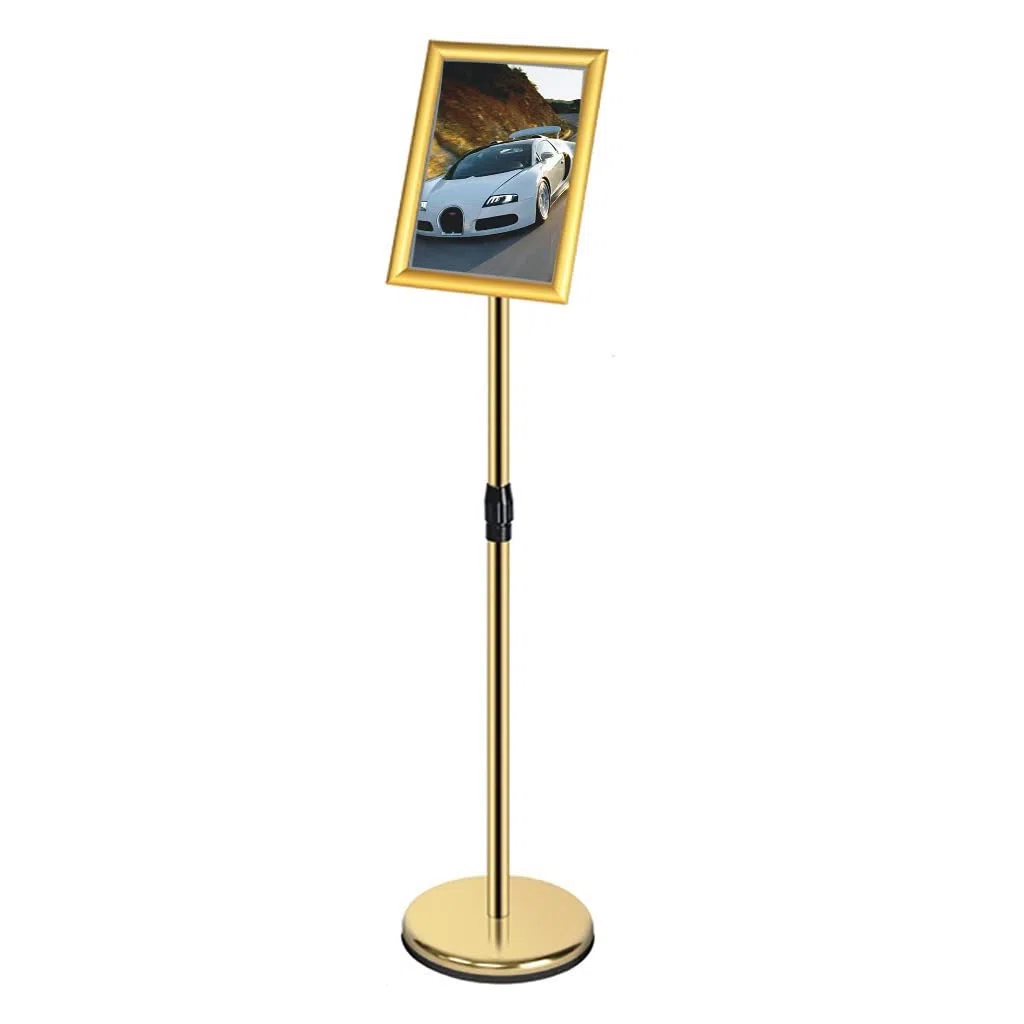 Soporte de Suelo Ajustable para Carteles, Soporte de Pedestal, Soporte de Aluminio para Carteles publicitarios, Soporte de pie para Carteles publicitarios en Tiendas y Negocios., Gold-A3