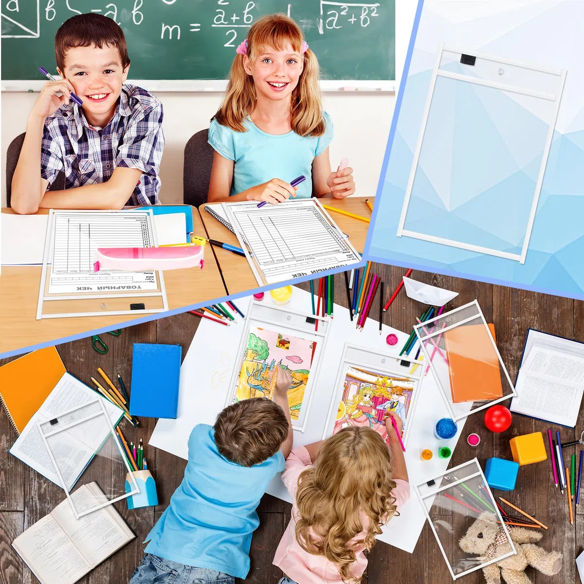 Seajan 120 fundas de plástico transparentes de borrado en seco para papel de 35,5 x 25,4 cm, reutilizables, soporte para boletos, organizador de pedidos, suministros para profesores para el aula