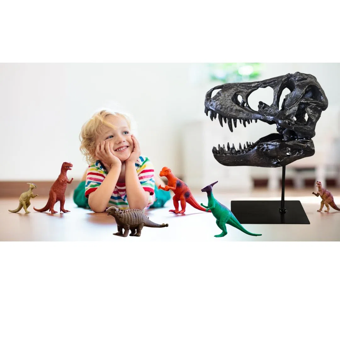 T-Rex Cráneo XXL sobre soporte de metal - Réplica - Tyrannosaurus Rex - Dinosaurio - Fósil - Decoración de lujo - 30x25 cm