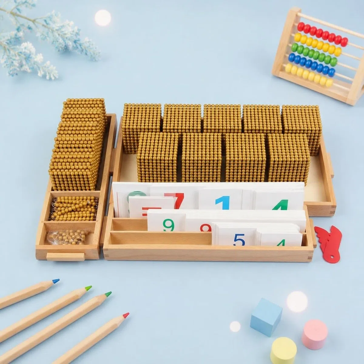 Juego Aritmético para Niños Material Madera y con Tarjetas de Símbolos Tarjetas Numéricas y Bandejas Organizadas para Operaciones Básicas Adecuado, Amarillo, Amarillo