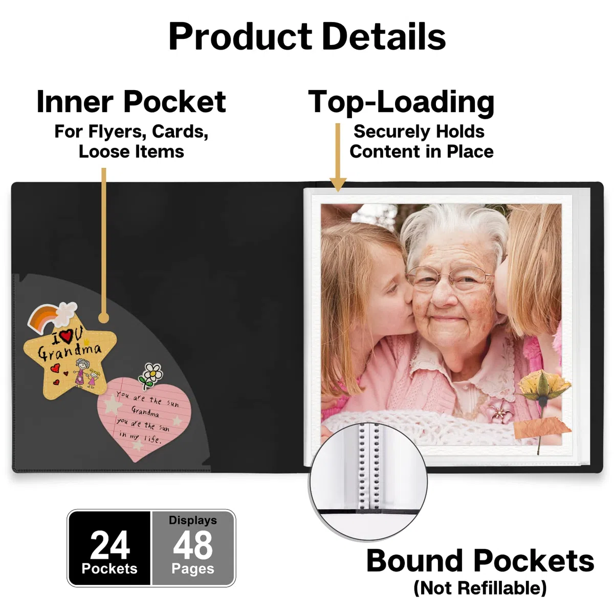 Dunwell Carpeta de 12 x 12 pulgadas con fundas – Carpeta con protectores de hojas transparentes, 24 bolsillos, exhibición de 48 páginas, libro de presentación de 12 x 12 pulgadas, portafolio de arte