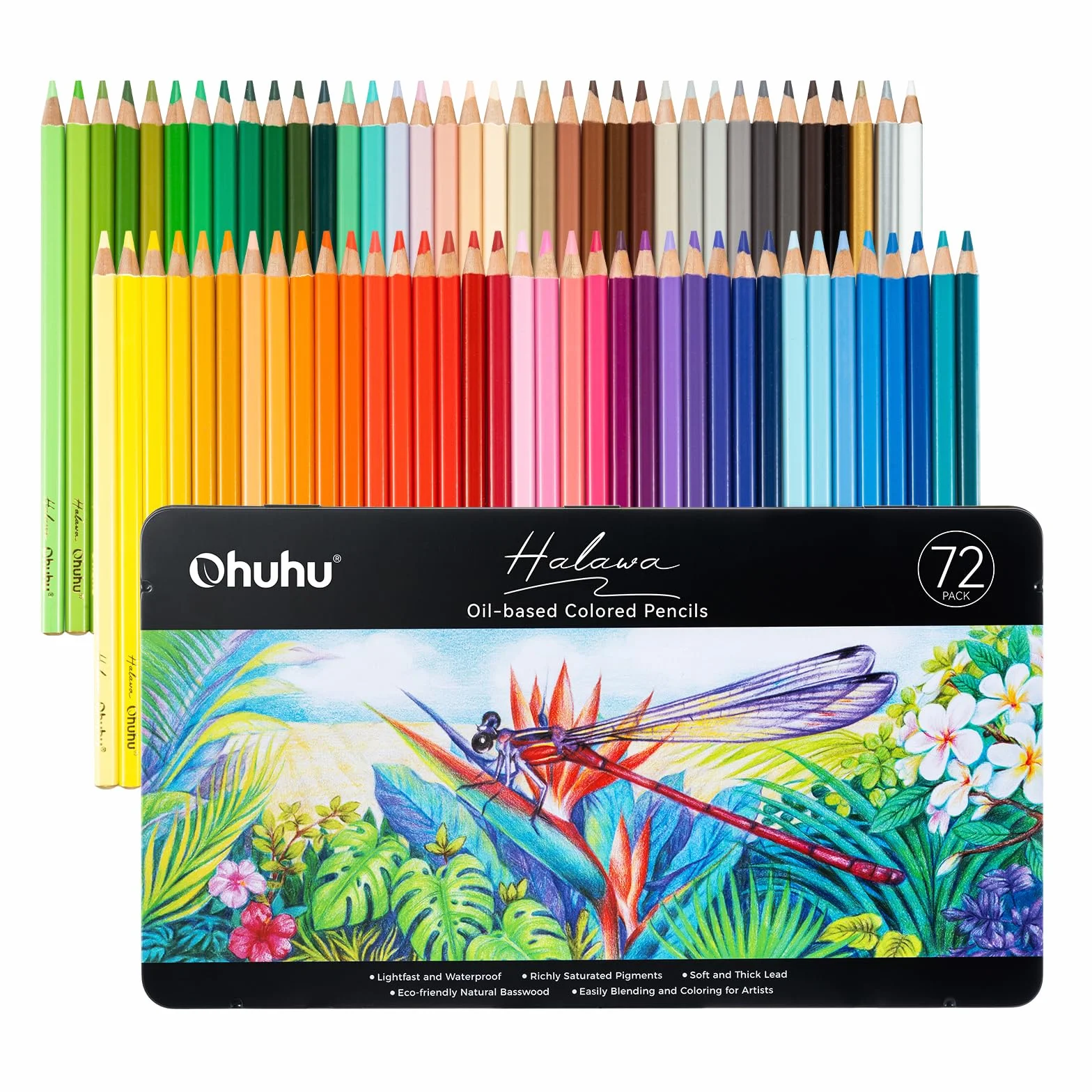 Ohuhu Lapices Colores, 72 lápices de alta pigmentación mezclables con mina de 4 mm con base de aceite, lápices de colores profesionales para artistas, Adultos, estudiantes, dibujo, bocetos y retratos