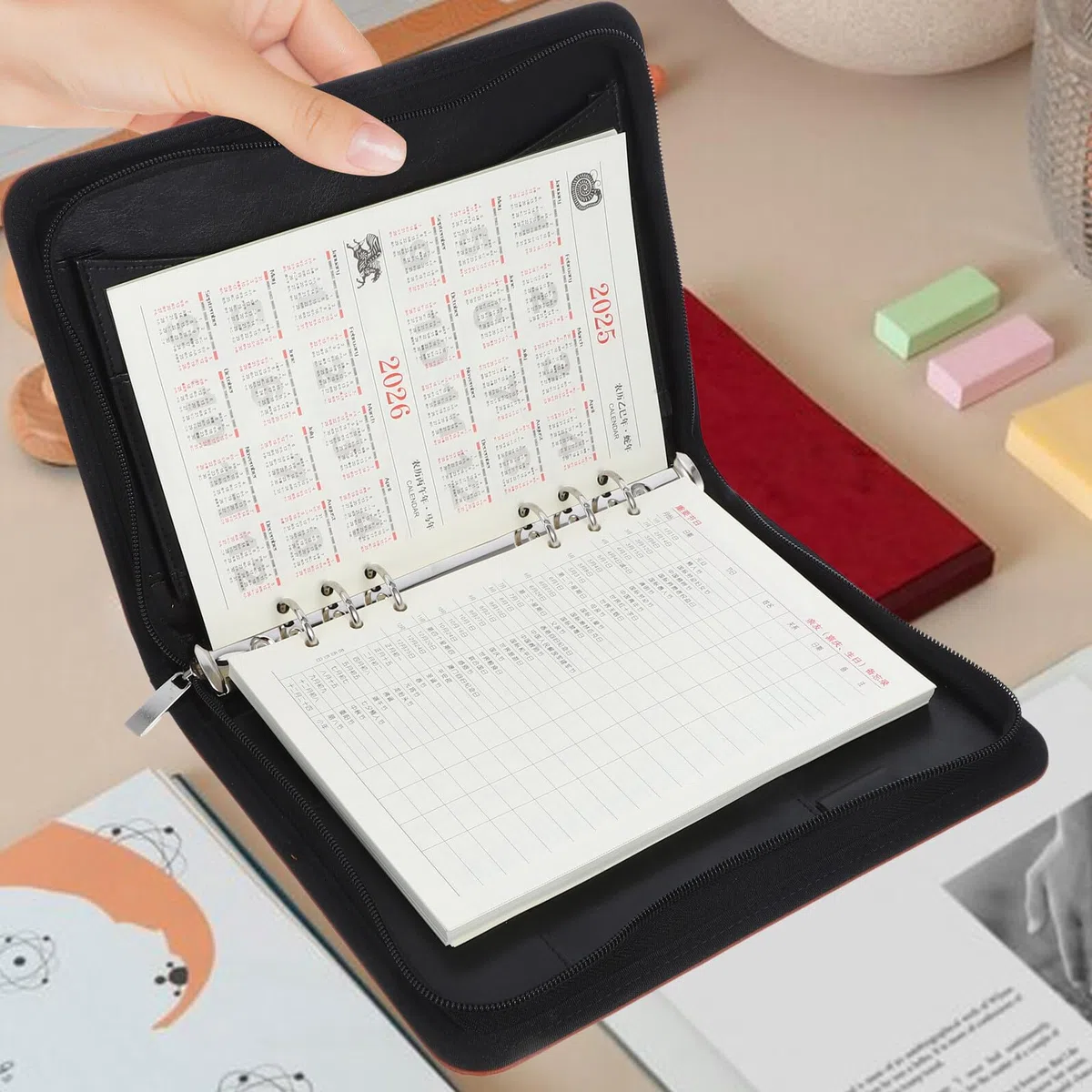 WOONEKY Carpeta y Gran Capacidad Anillas Organizador Profesional Cremallera de Pu para Documentos y Accesorios para Oficina y Negocios