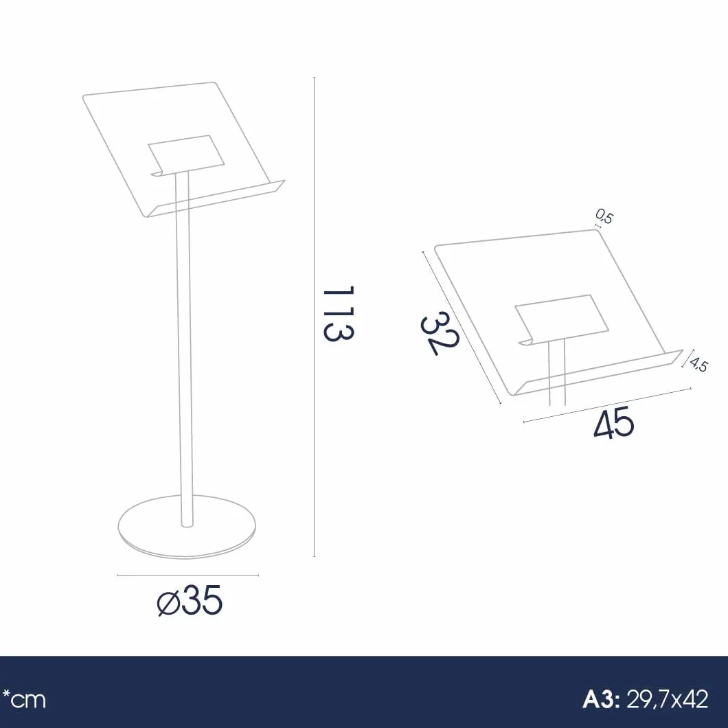 Danieli Store - Expositor Publicitario de Pie con Atril Para Libros Tamaño A3 Horizontal - Soporte de Metacrilato (Ø 35 cm) para Libros y Catálogos