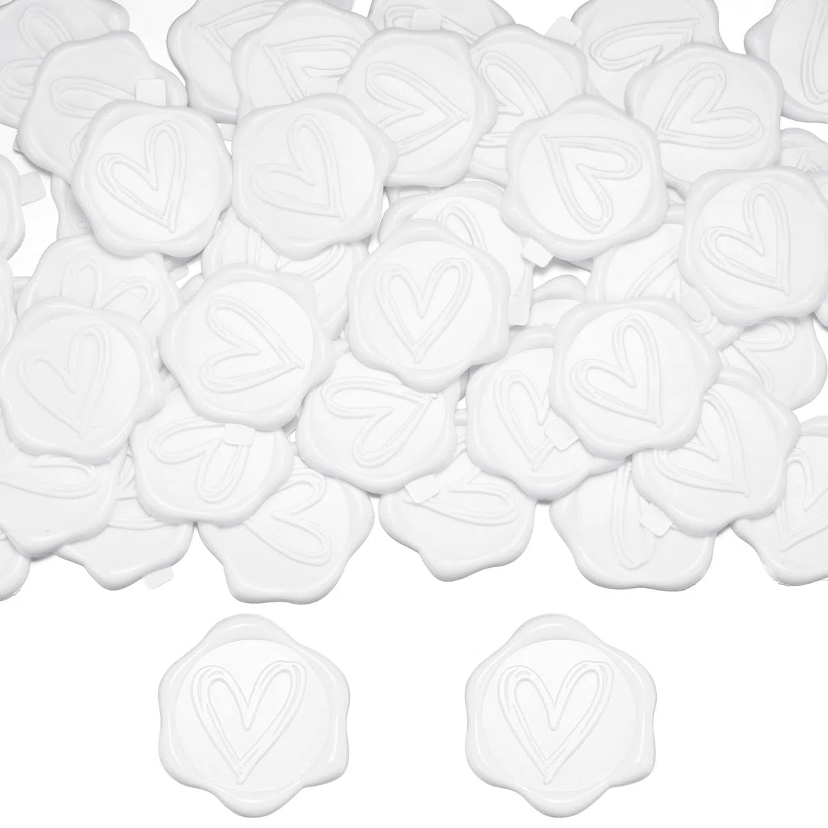 50 sellos de cera autoadhesivos, diseño de corazón, para bodas, invitaciones, regalos, cartas (blanco)