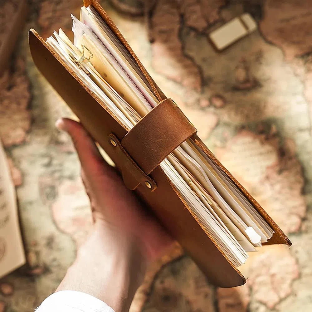 Cuaderno con anillo de cuero A5, diario en espiral, carpeta de latón, diario, boceto, Agenda, planificador, papelería